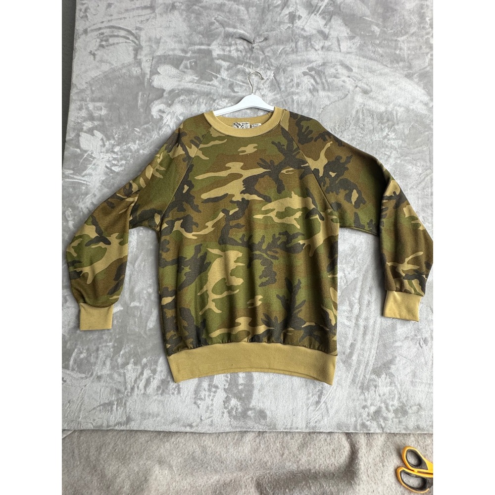 Vintage Duck‎ Bay Camo Sweatshirt XL Mens Green Woodland Camouflage Crewneck 90s